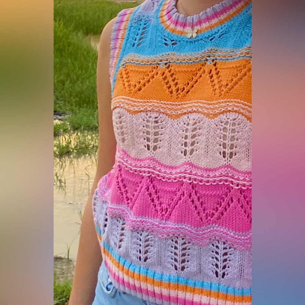 zara rainbow knit crochet sweater vest